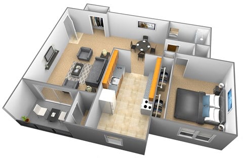 Floor plan for studio, 1 bath, 869 sqft